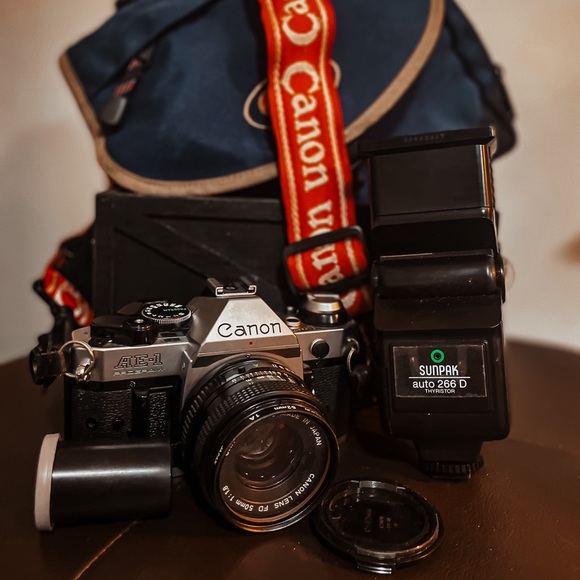 Canon AE-1 35mm Black Film Student Camera W/ 50mm F/1.8 FD  Vintage Canon AE-1 Program FD 50mm 1:1.8 Film Camera